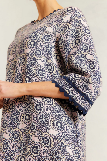 claire linen dress - navy raya print