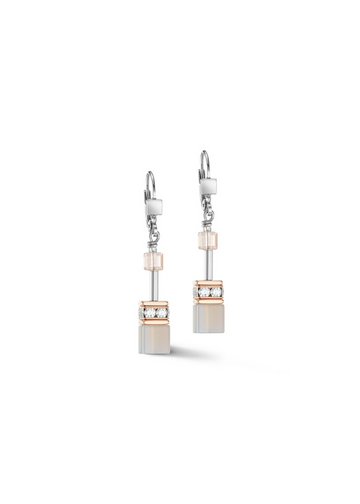 GEO CUBE AGATE & ROSE GOLD STAINLESS STEEL EARRINGS