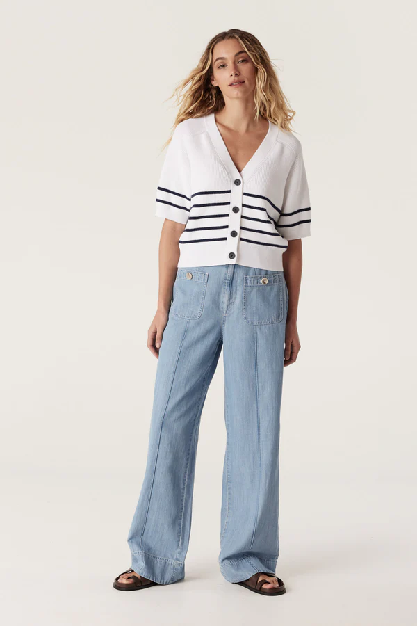 riviera cotton knit top - navy stripe