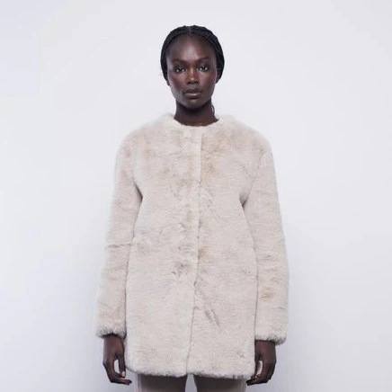 faux fur long coat round neck - aspen