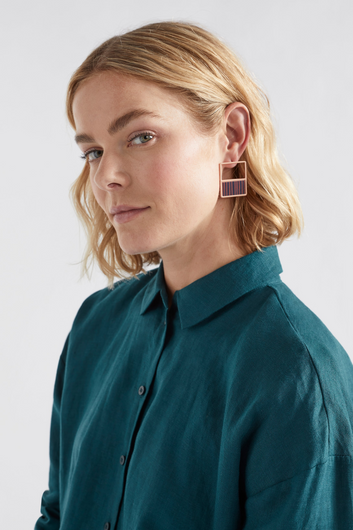 bronze/teal paint stripe earring