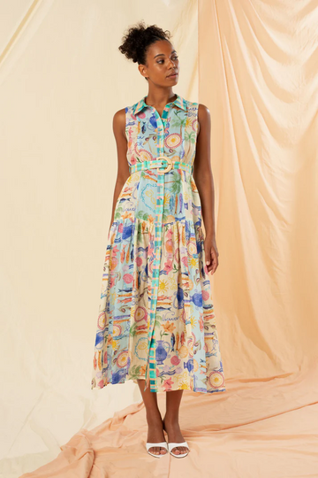 gilda sleeveless maxi shirt dress - multi