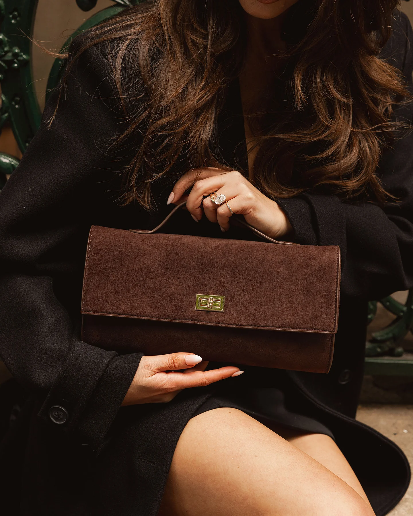 louenhide - delaney suedette clutch - chocolate - Haus of Alma