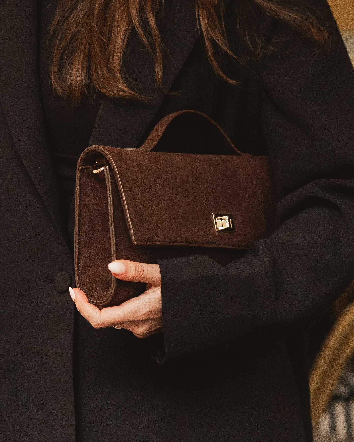 louenhide - delaney suedette clutch - chocolate - Haus of Alma