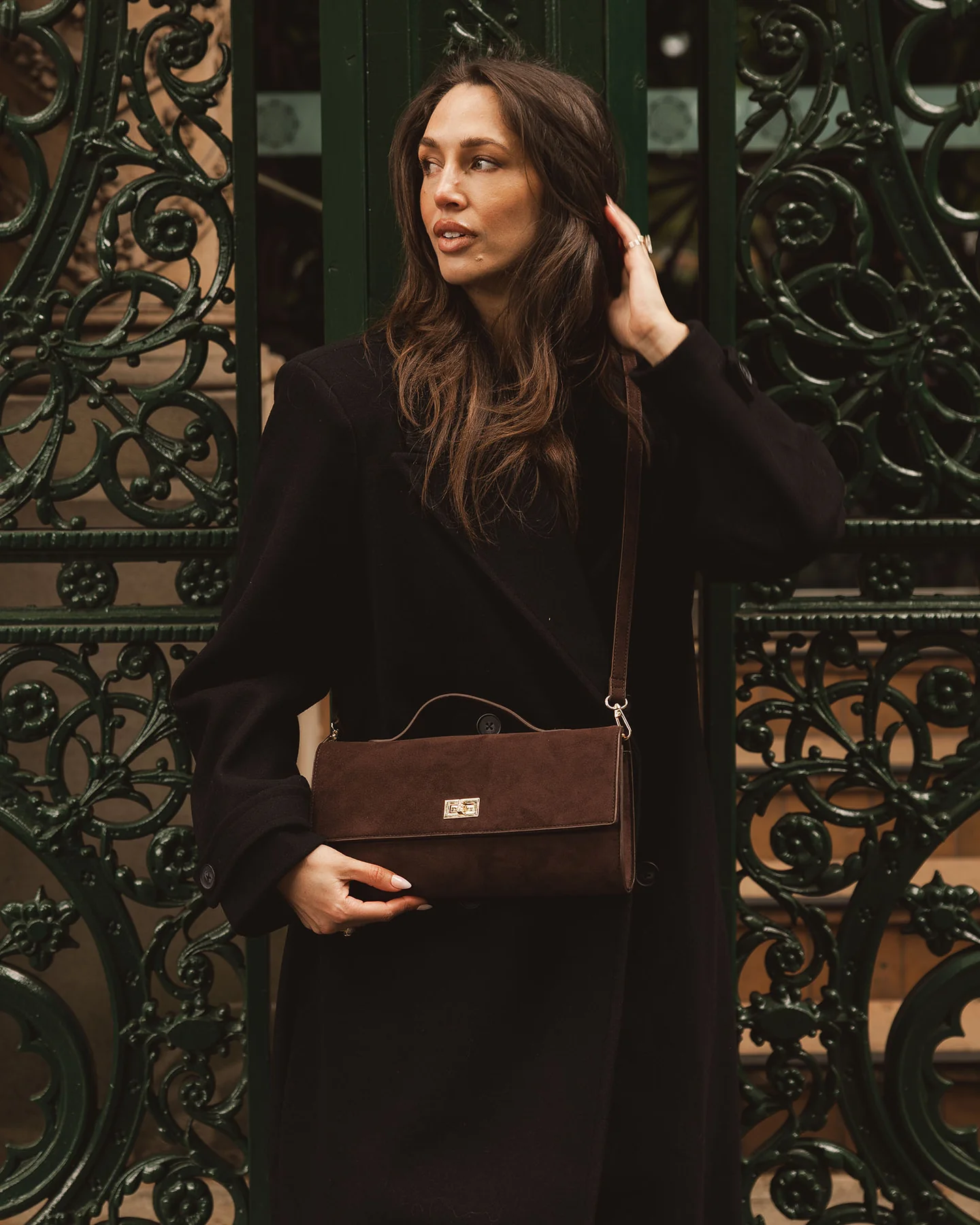 louenhide - delaney suedette clutch - chocolate - Haus of Alma