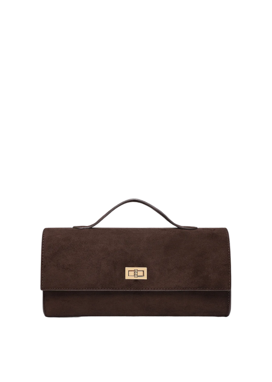 louenhide - delaney suedette clutch - chocolate - Haus of Alma