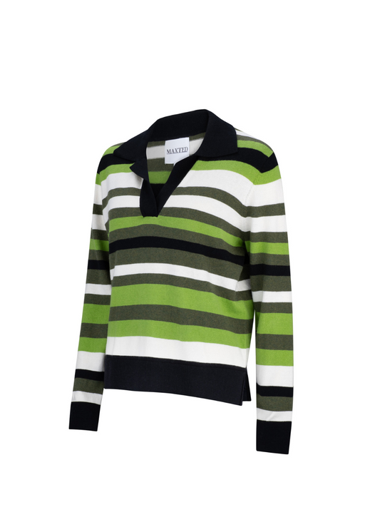 green stripe knitted rugby shirt