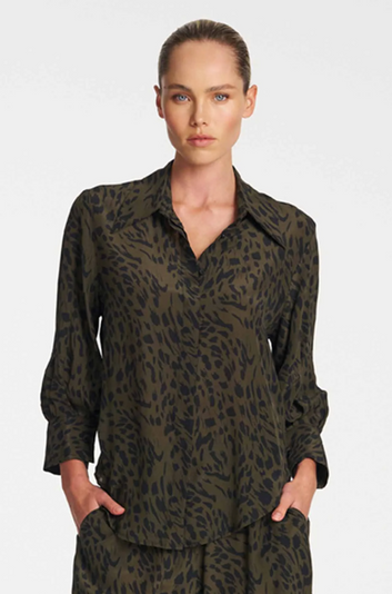 resort print silk blouse
