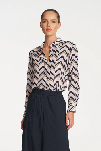 soft pleat print silk shirt