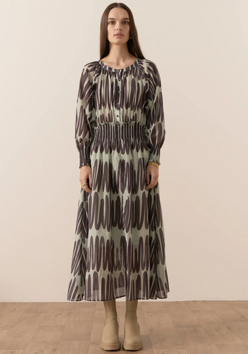 shirred dress - quill print