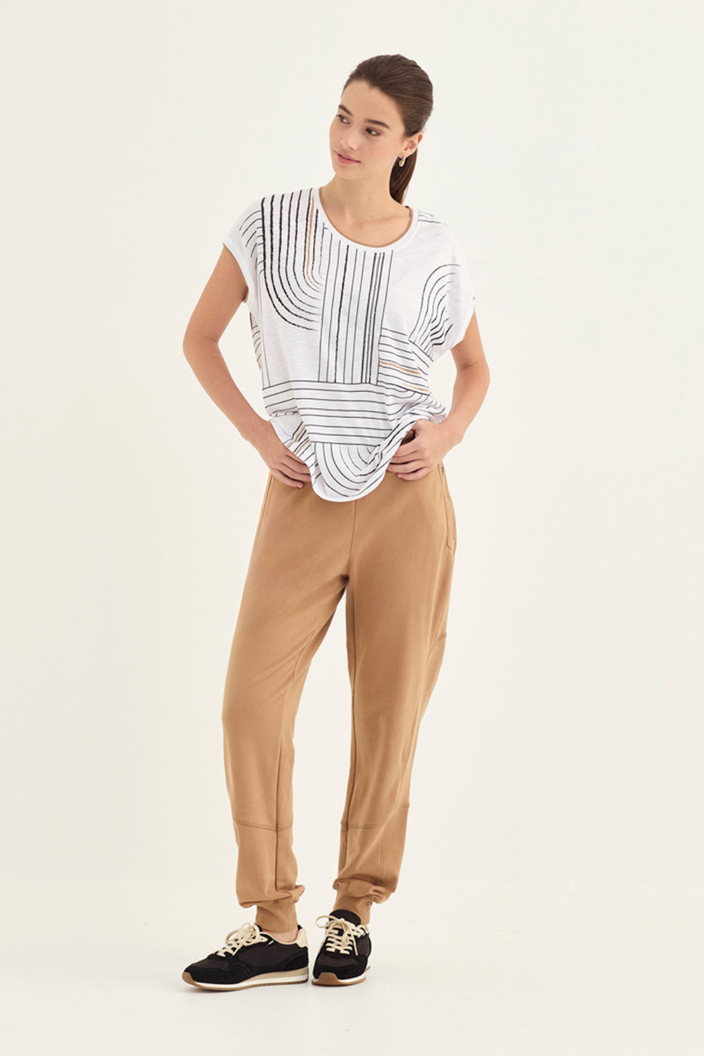 Verge Coastal Top in White styled with Honour Pant, Caramel - Haus of Alma