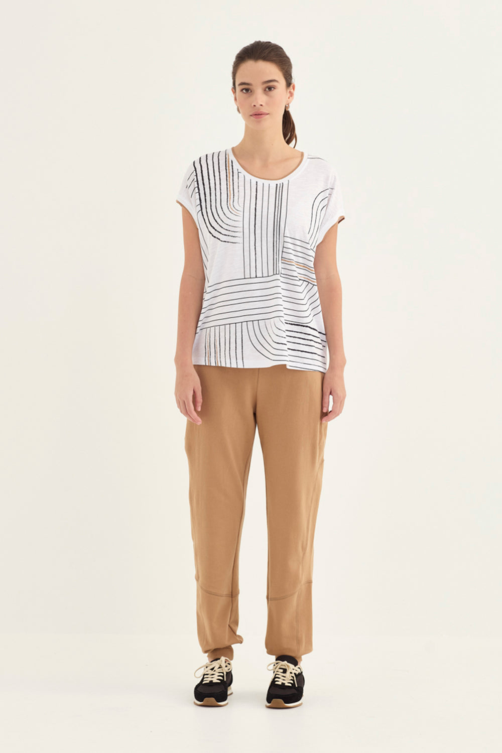 Verge Coastal Top in White styled with Honour Pant, Caramel - Haus of Alma