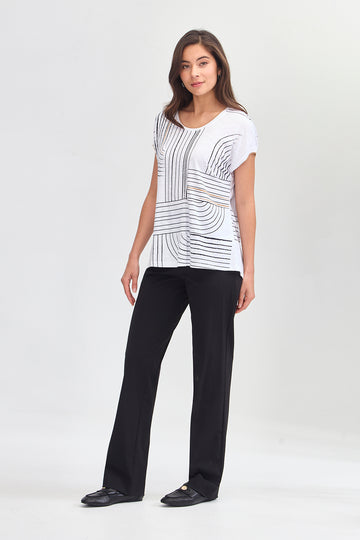 Verge Coastal Top in White styled with Relax Pant, Black - Haus of Alma