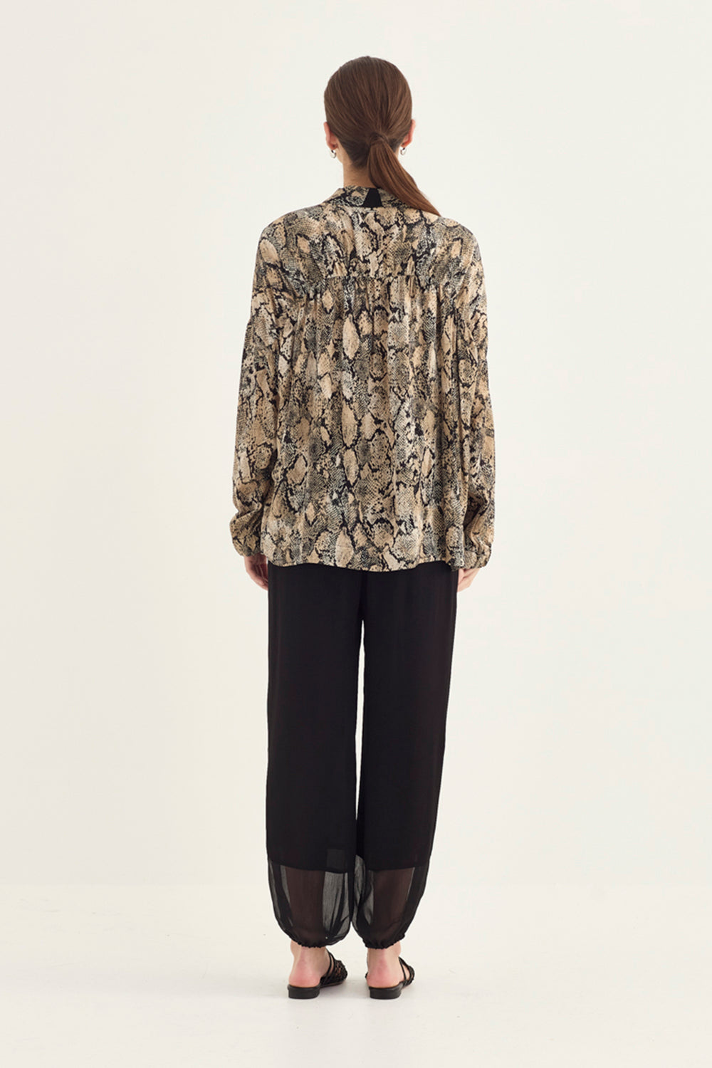 Verge Peyton Shirt in Print styled with Worship Pant, Black - Haus of Alma