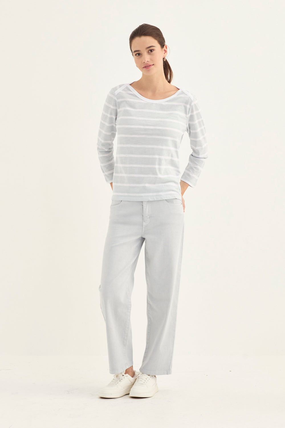Verge Spencer Top in Ice styled with Farrow Jean, Frost - Haus of Alma