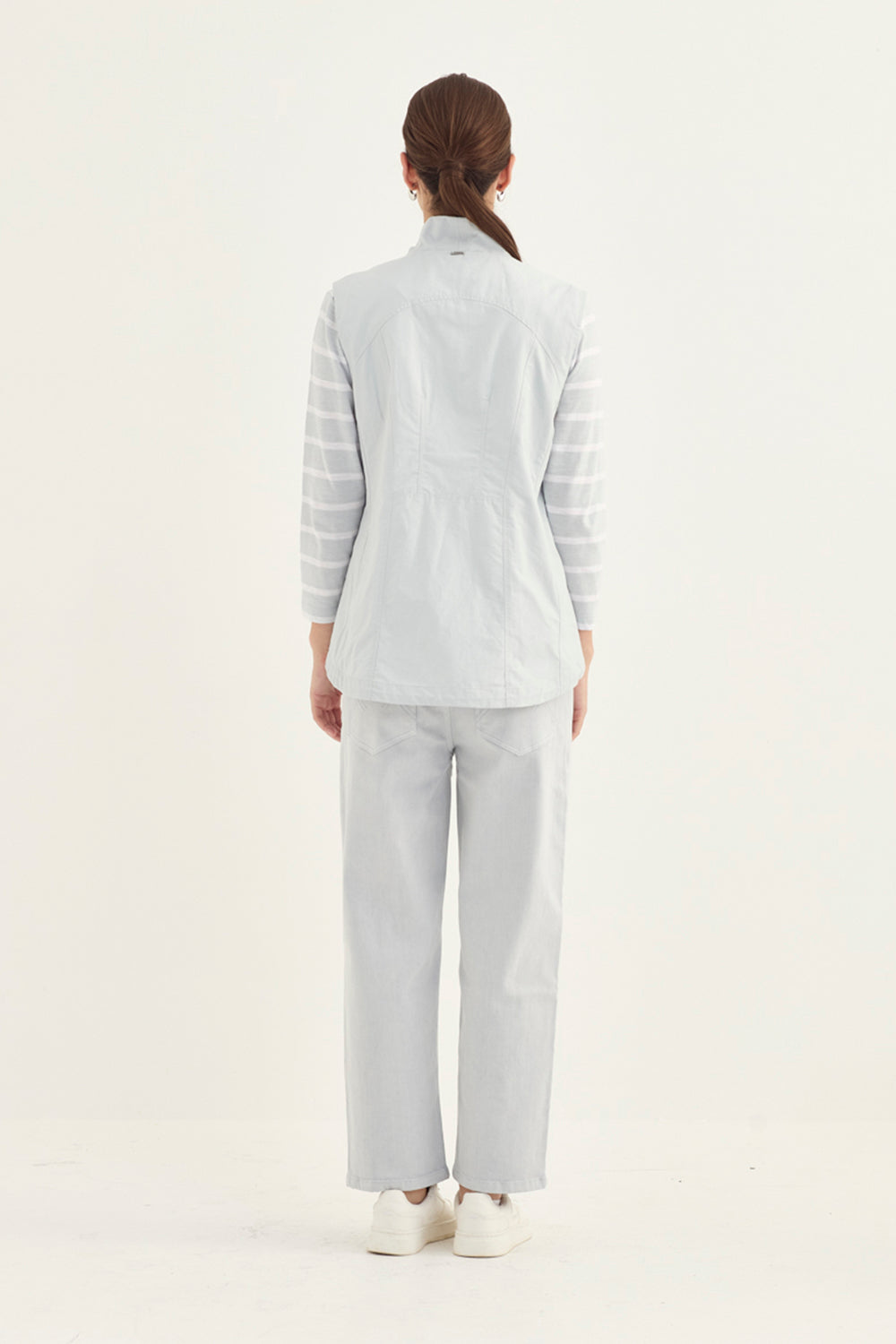 Verge Spencer Top in Ice styled with Statement Vest & Farrow Jean, Ice/Frost - Haus of Alma