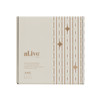 al.ive body Kitchen Trio Bronze Edition limited edition Christmas gift box in Lemon & Pomegranate and Watermelon & Lime