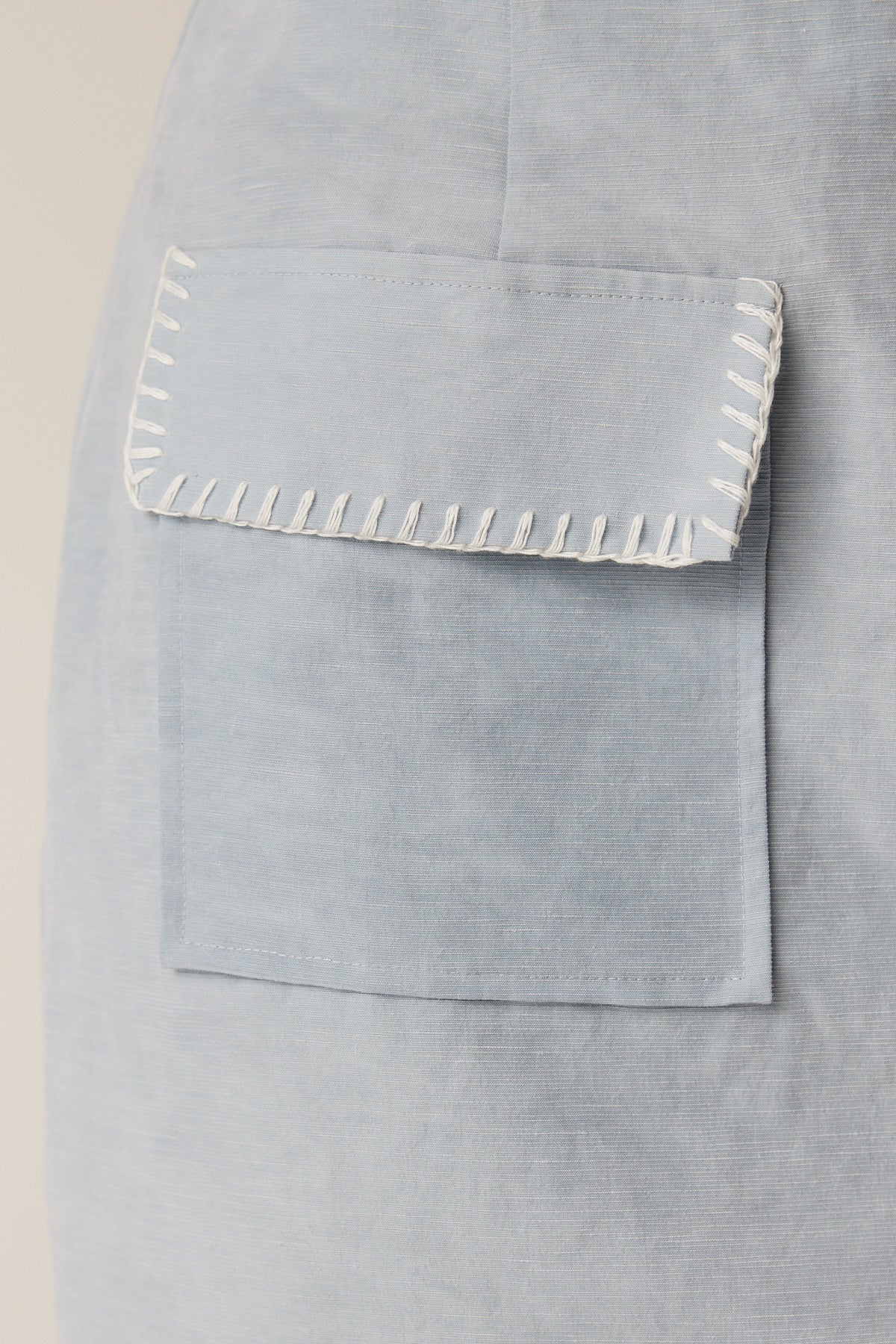 Cable Melbourne Leona Skirt in Ice Blue - textured linen blend and blanket stitch detail