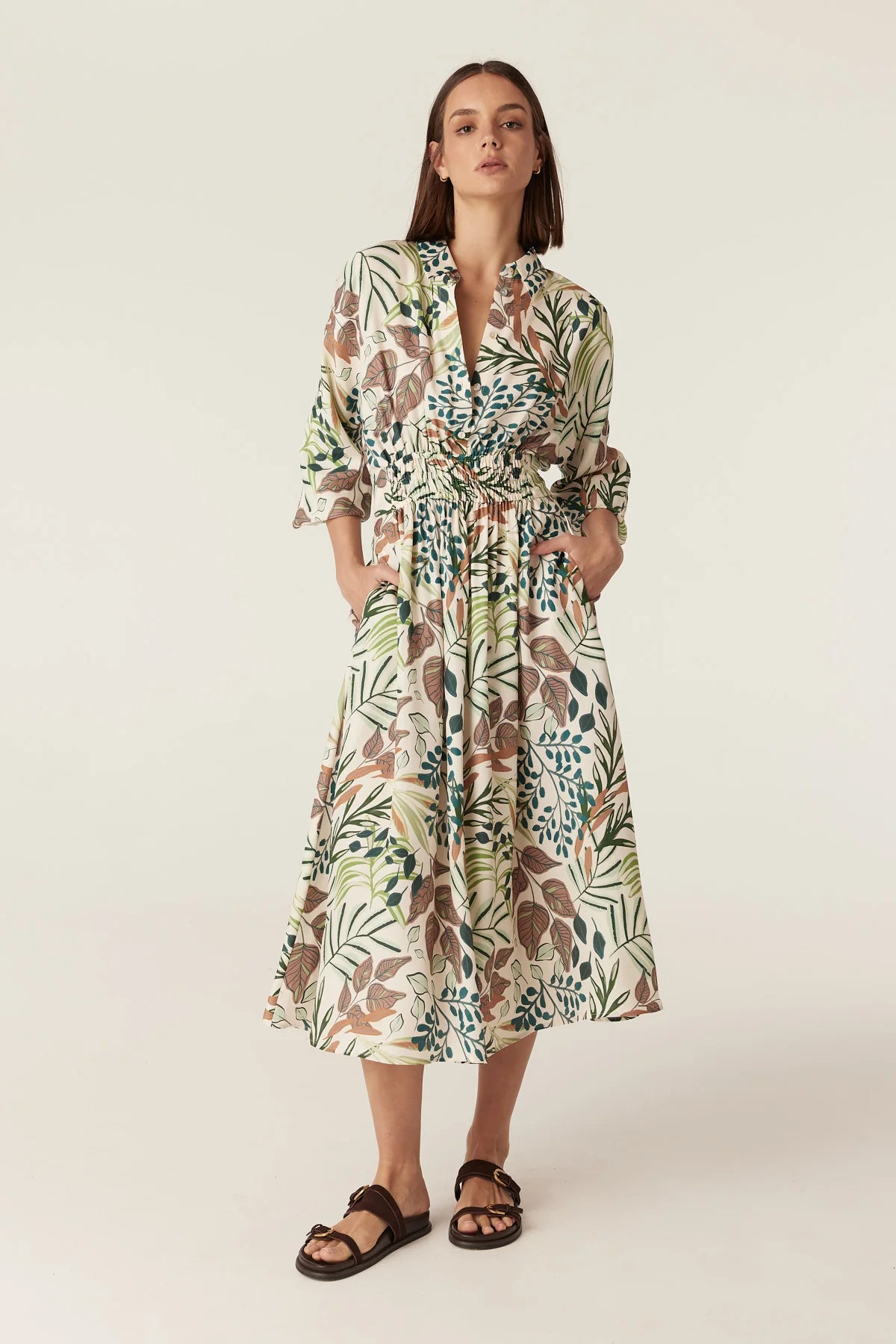 Cable Melbourne Olivia Midi Dress in Garden Print - flat lay front view