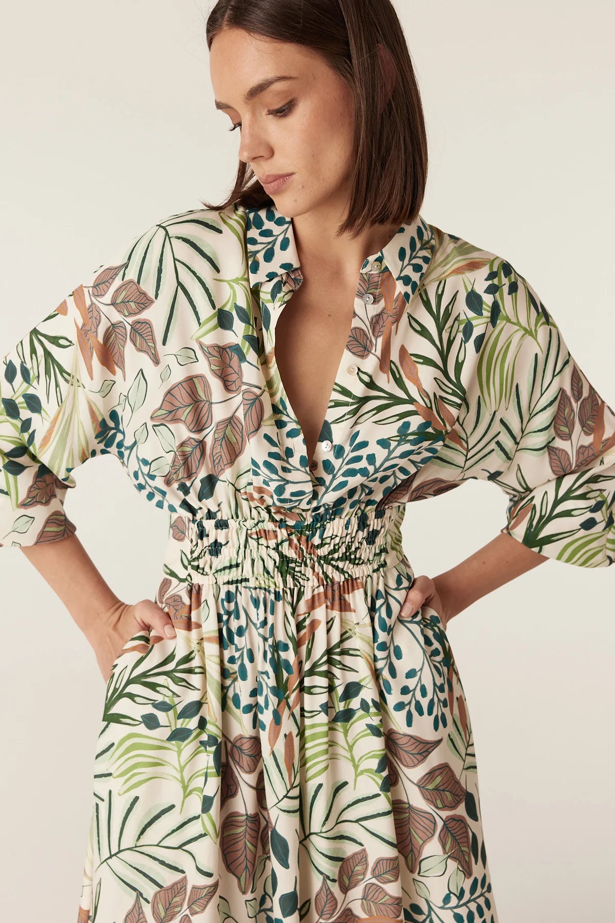 Cable Melbourne Olivia Midi Dress in Garden Print, worn - side view