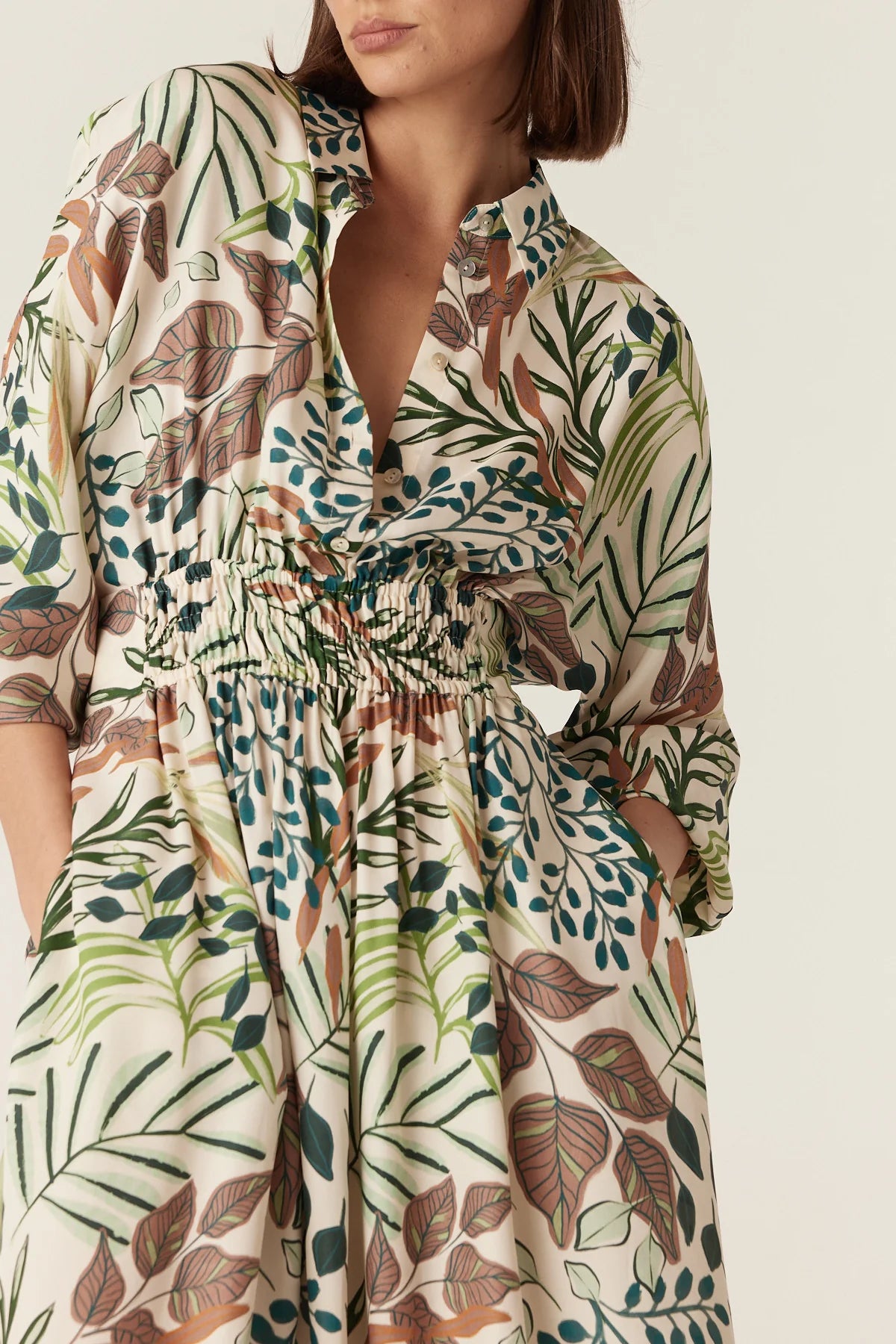 Cable Melbourne Olivia Midi Dress in Garden Print, styled - front view