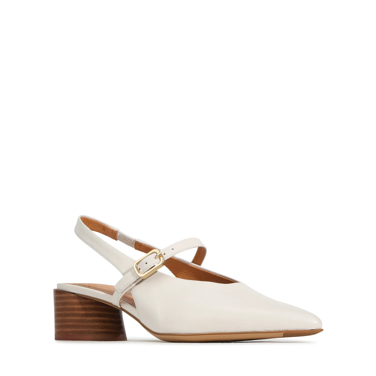 EOS Hattis slingback heel in Bone leather - three-quarter view showing the Mary Jane strap