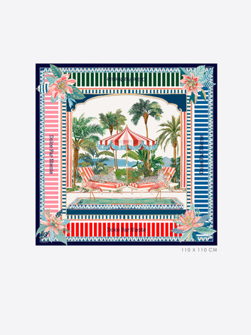 Vilagallo Farniente Silk Scarf flat lay, 110 x 110 cm Dolce Far Niente poolside print
