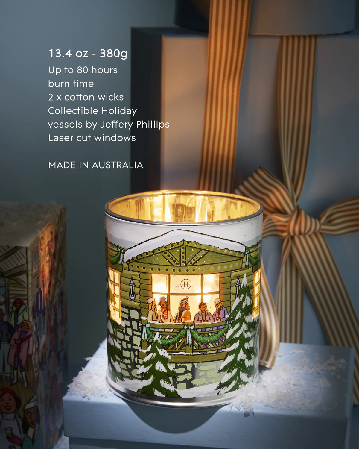 Glasshouse Fragrances White Christmas 380g Candle lit with glowing laser-cut windows, up to 80 hours burn time