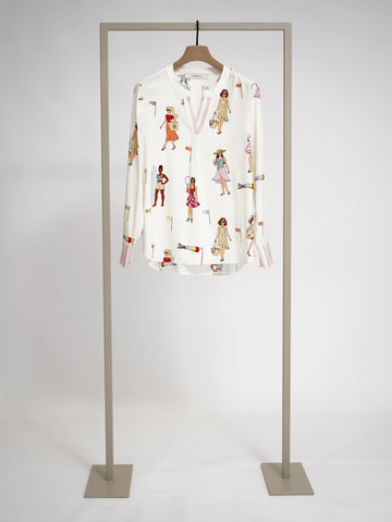 Herzens silk blouse in Light Creamy Multi print, front view – Haus of Alma