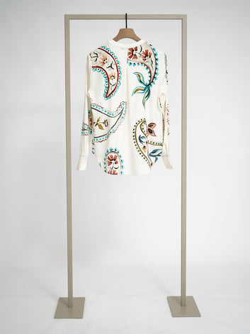 Herzens silk blouse in Turquoise Multi, back view – Haus of Alma