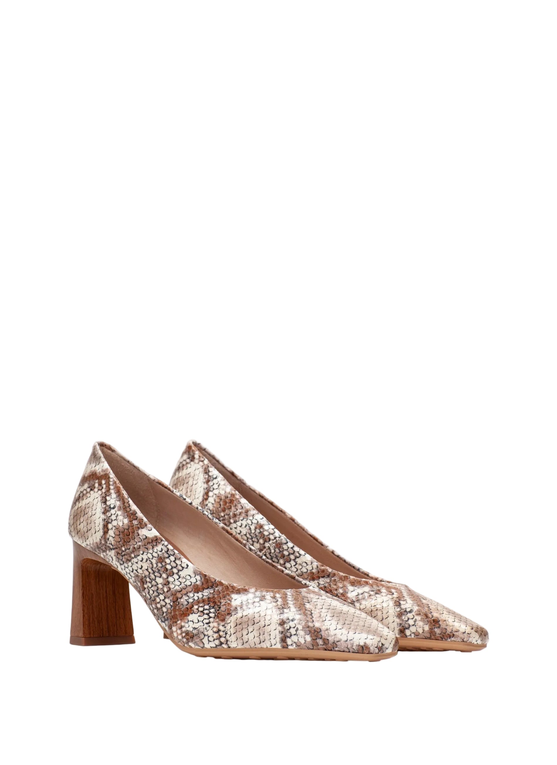 Hispanitas Amapola heeled mule in Pyton Natural python-embossed leather, front pair view