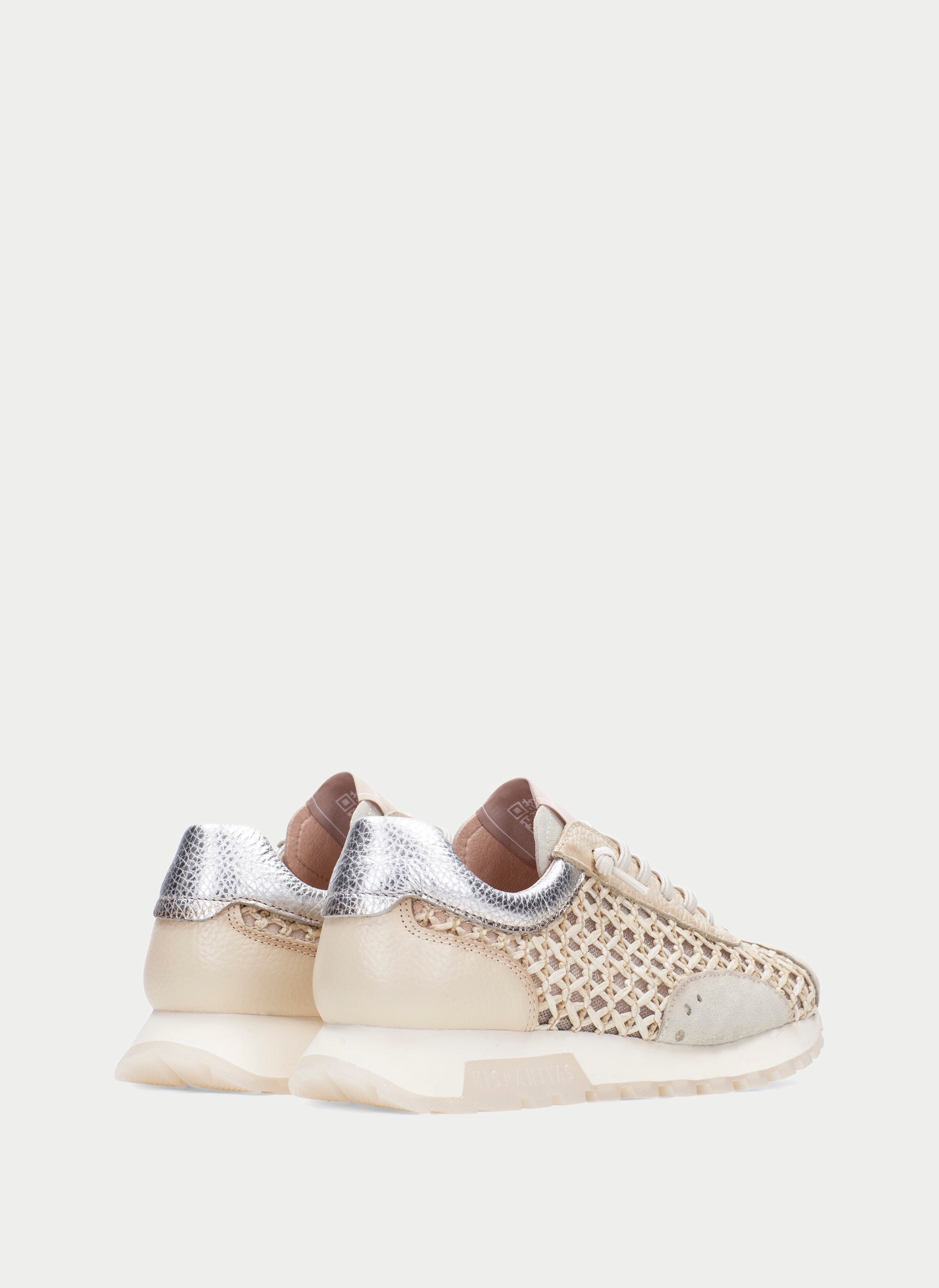 Hispanitas Oregon lace-up sneaker in woven Bolero Panna leather and raffia, back heel view