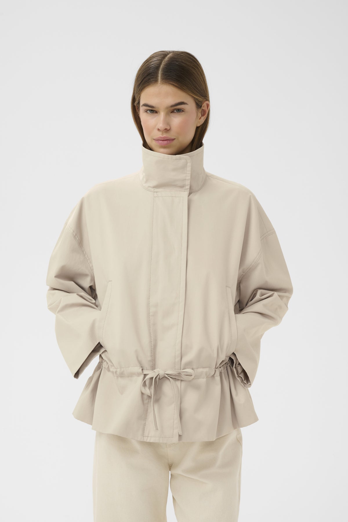 Haus of Alma InWear Gracelynniw Jacket in Chateau Gray - drawstring-waist zip jacket, view 05