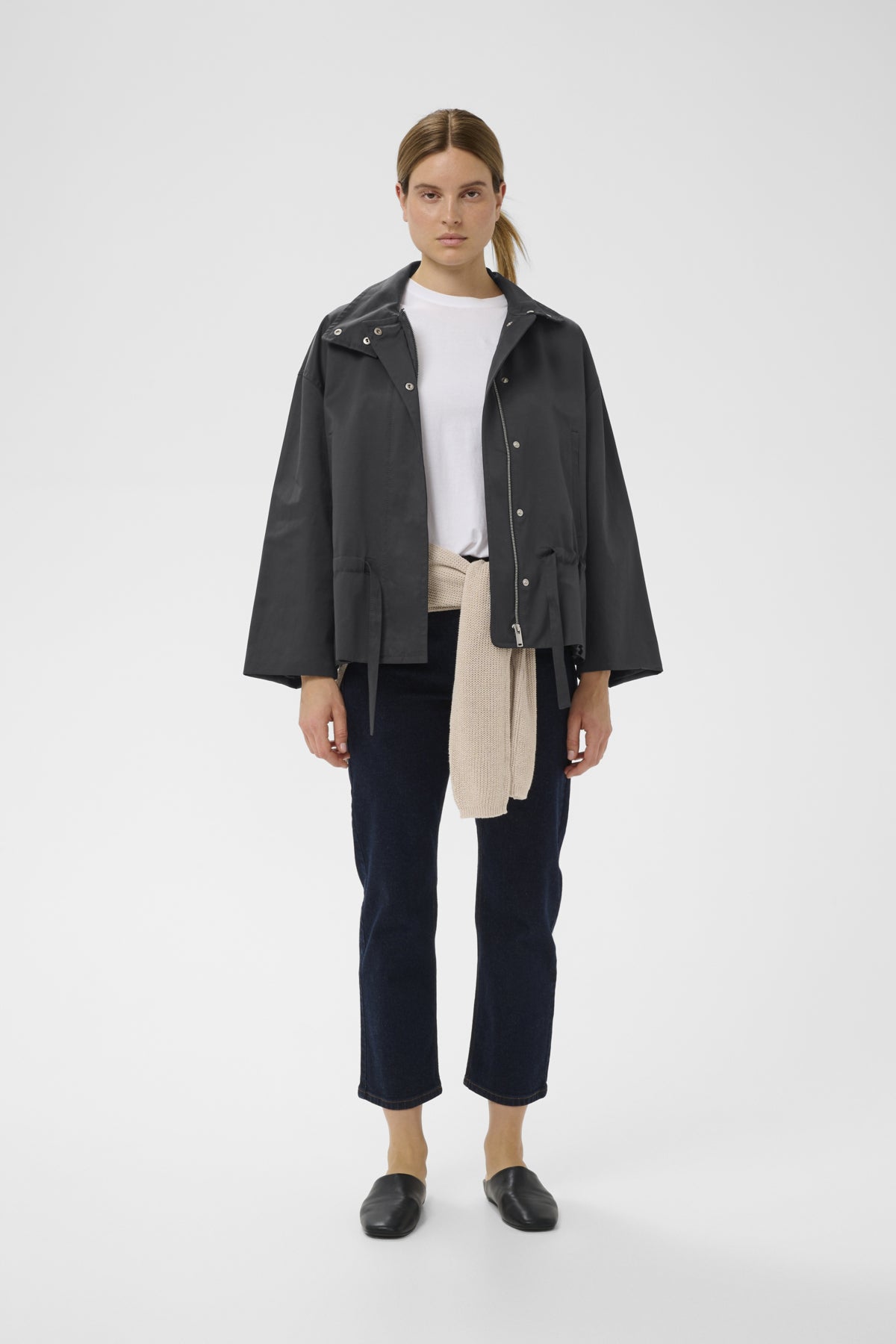 Haus of Alma InWear Gracelynniw Jacket in Marine Blue - drawstring-waist zip jacket, view 03