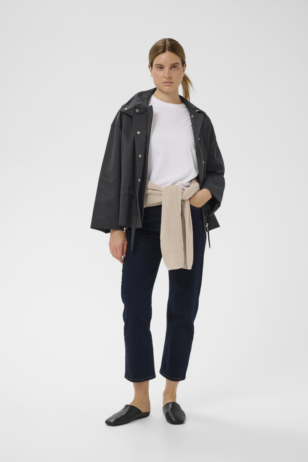 Haus of Alma InWear Gracelynniw Jacket in Marine Blue - drawstring-waist zip jacket, view 04