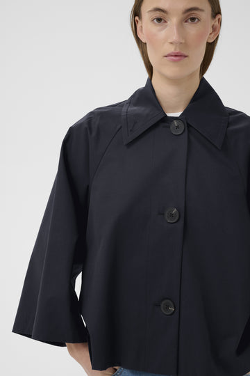 Haus of Alma InWear Hinonaiw Cape Jacket in Marine Blue - cropped cape-back jacket with dolman sleeves, view 04
