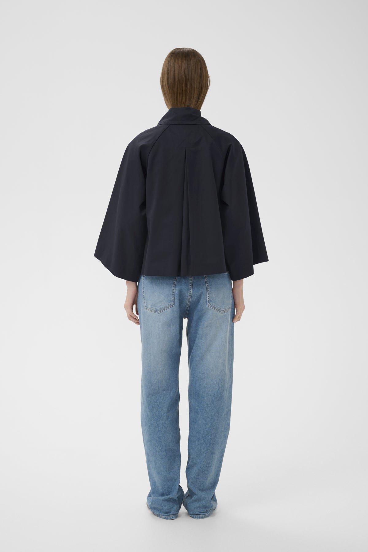 Haus of Alma InWear Hinonaiw Cape Jacket in Marine Blue - cropped cape-back jacket with dolman sleeves, view 07