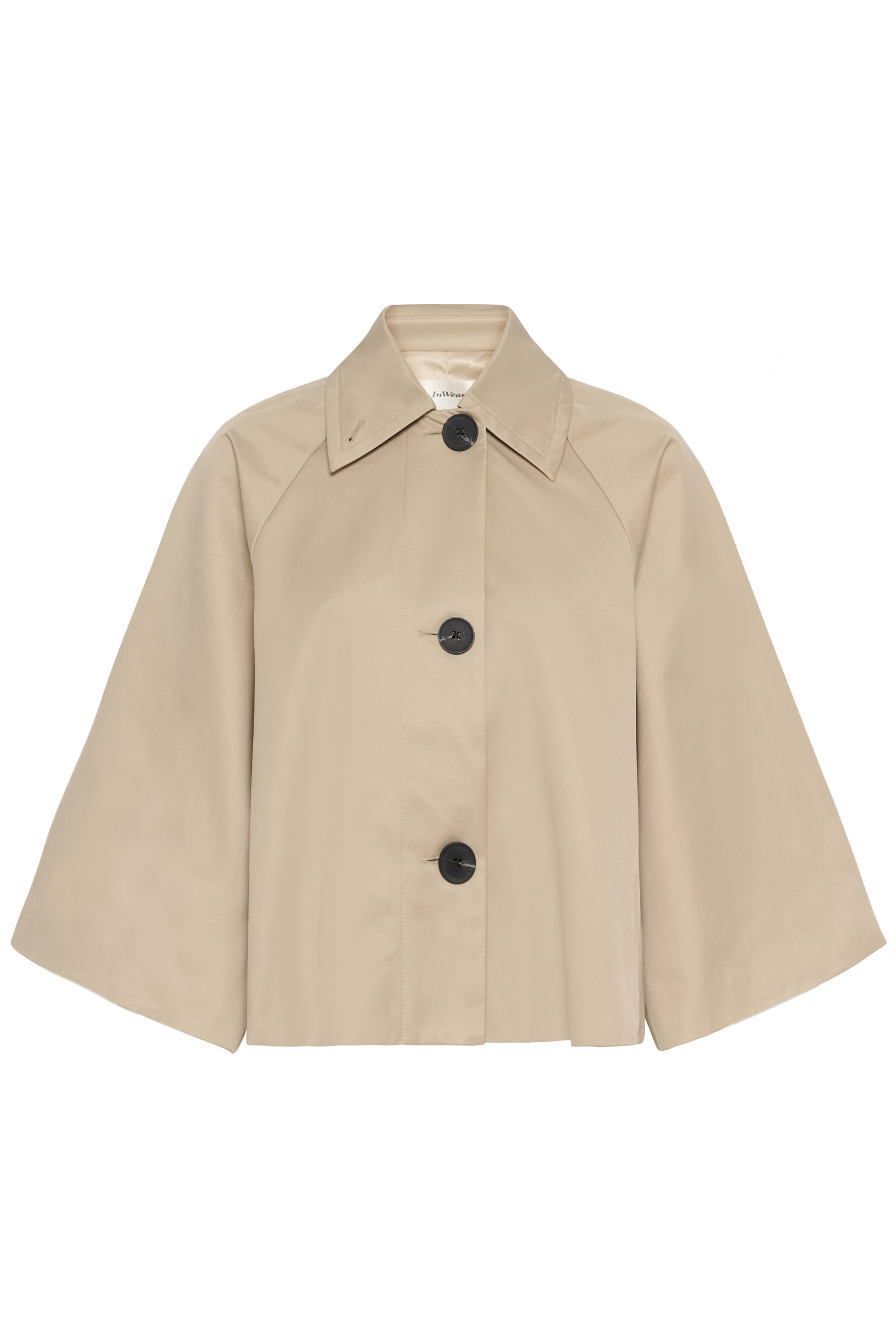 Haus of Alma InWear Hinonaiw Cape Jacket in Sandstone - cropped cape-back jacket with dolman sleeves, view 01