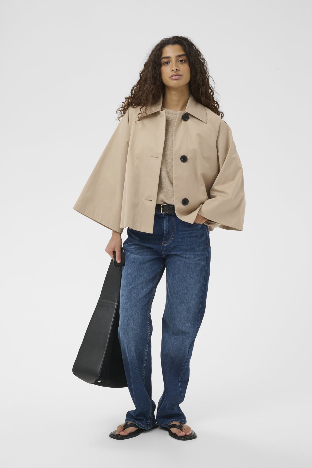 Haus of Alma InWear Hinonaiw Cape Jacket in Sandstone - cropped cape-back jacket with dolman sleeves, view 05