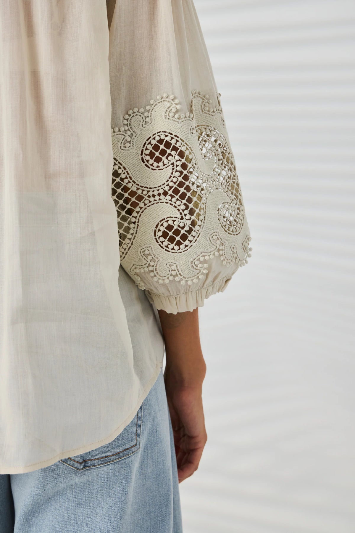 Lania Austin Shirt in Latte - sleeve lace detail