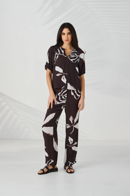 Lania Maple Pant in Maple Print viscose, straight-leg silhouette, worn with the Maple Top – front view