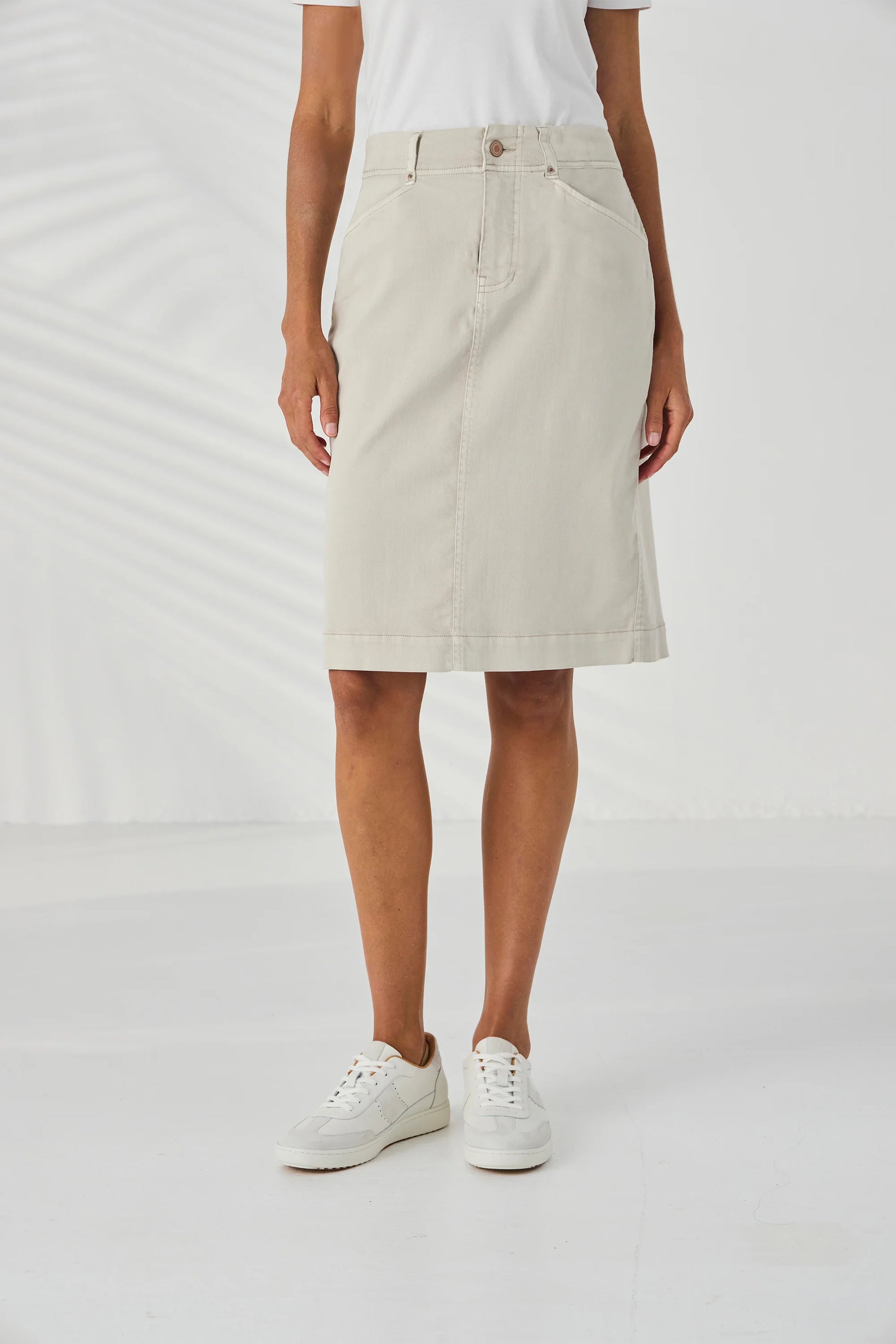 Lania Ryder Skirt in Almond, fitted knee-length skirt – front view