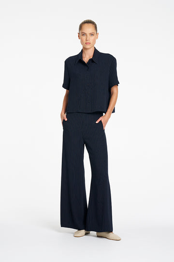 Mela Purdie Crop Shirt in Navy/Chalk, Suit Stripe fabric – detail view
