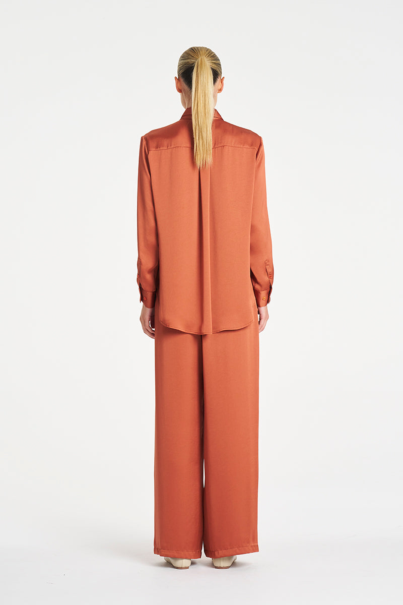 Mela Purdie Soft Shirt in Copper, Mirror Satin fabric – back view