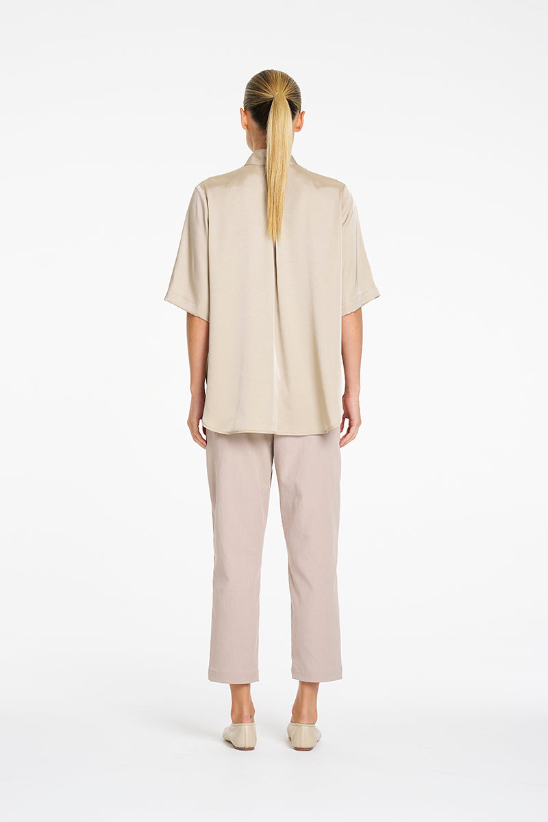 Mela Purdie Tapered Flat Pant in Fawn, Gravitene fabric – back view