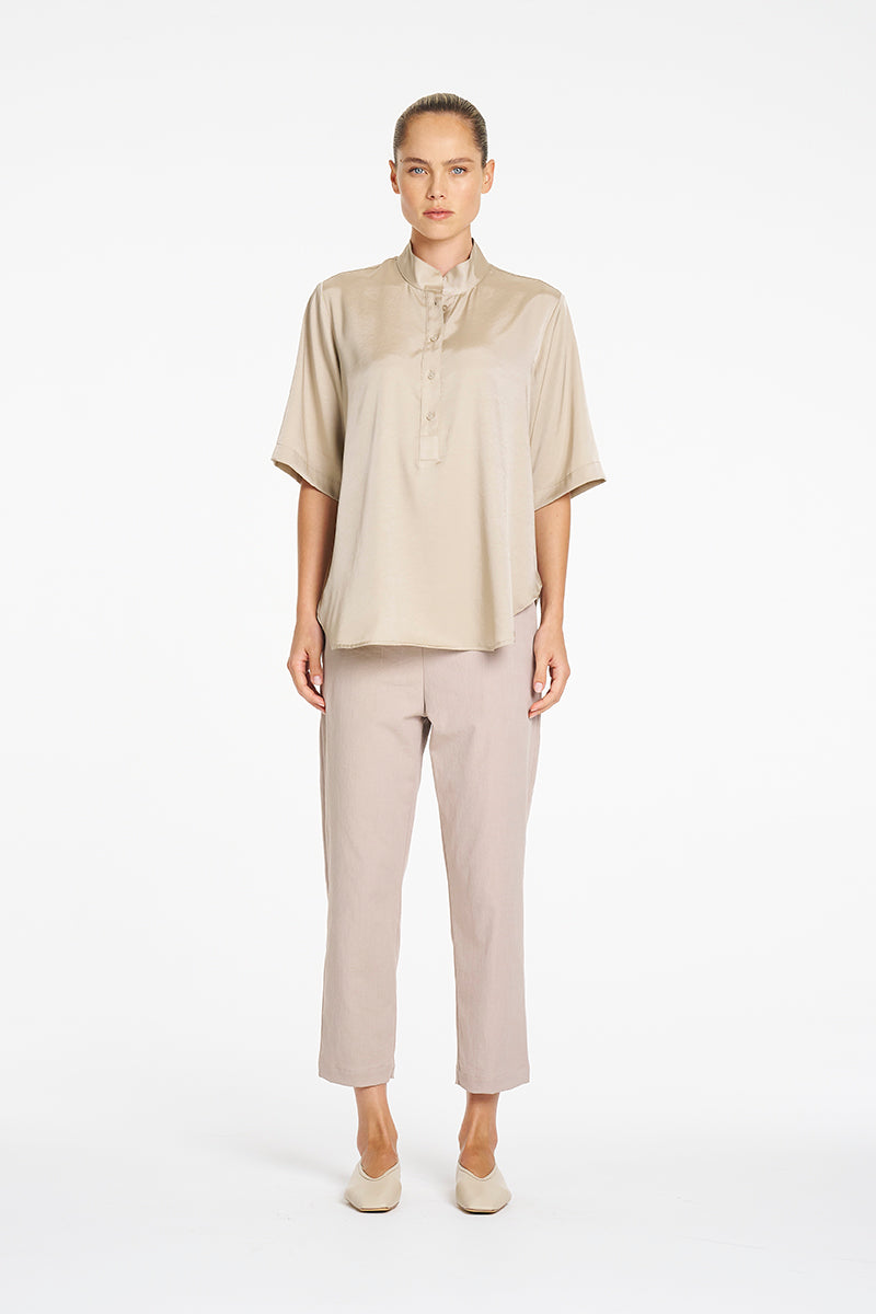 Mela Purdie Tapered Flat Pant in Fawn, Gravitene fabric – front view