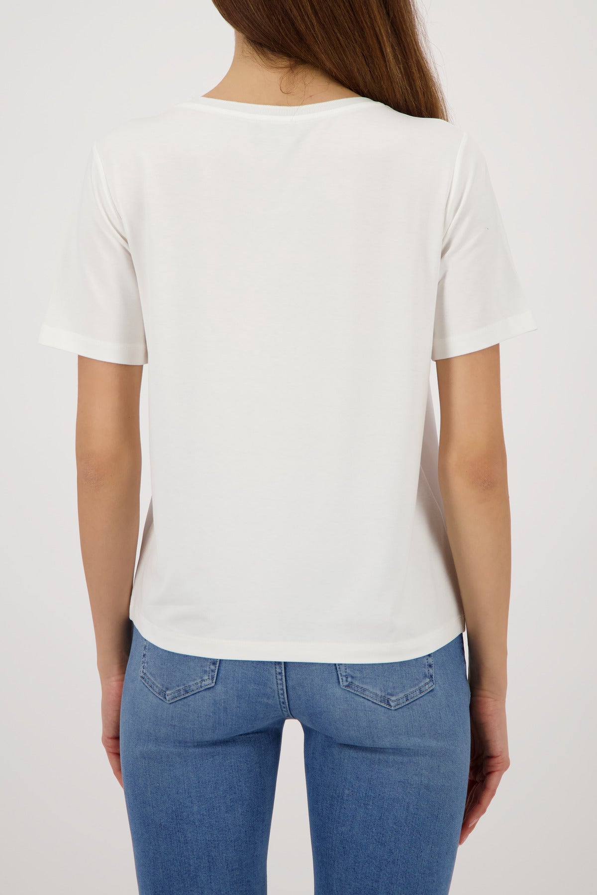 Monari Basic Jersey Blouse in Off-White - worn - back view
