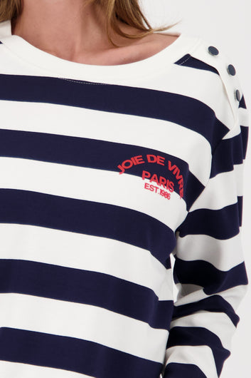 Monari Basic Print Jersey in Marine Stripe - close-up detail, worn