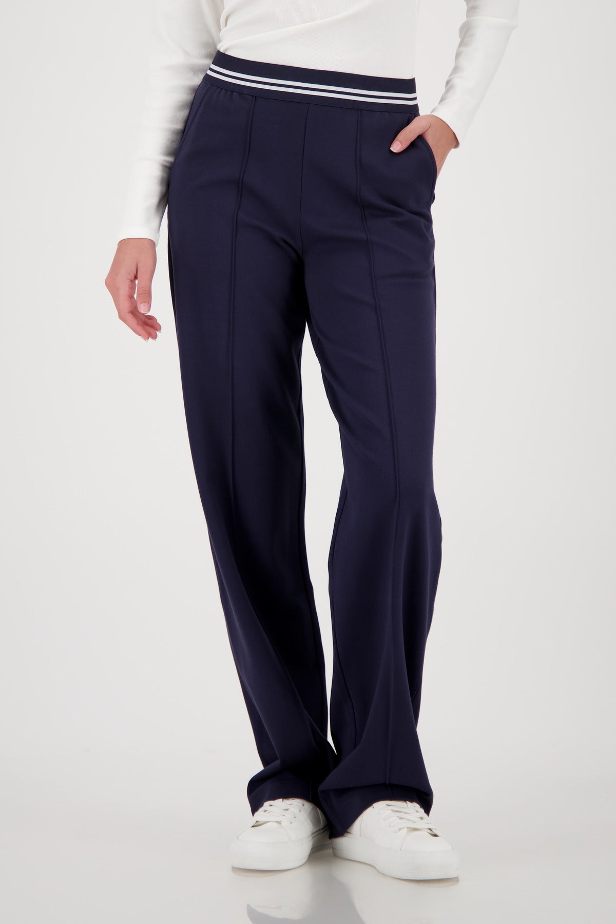 Monari Jersey Rib Pants in Marine - worn - front view