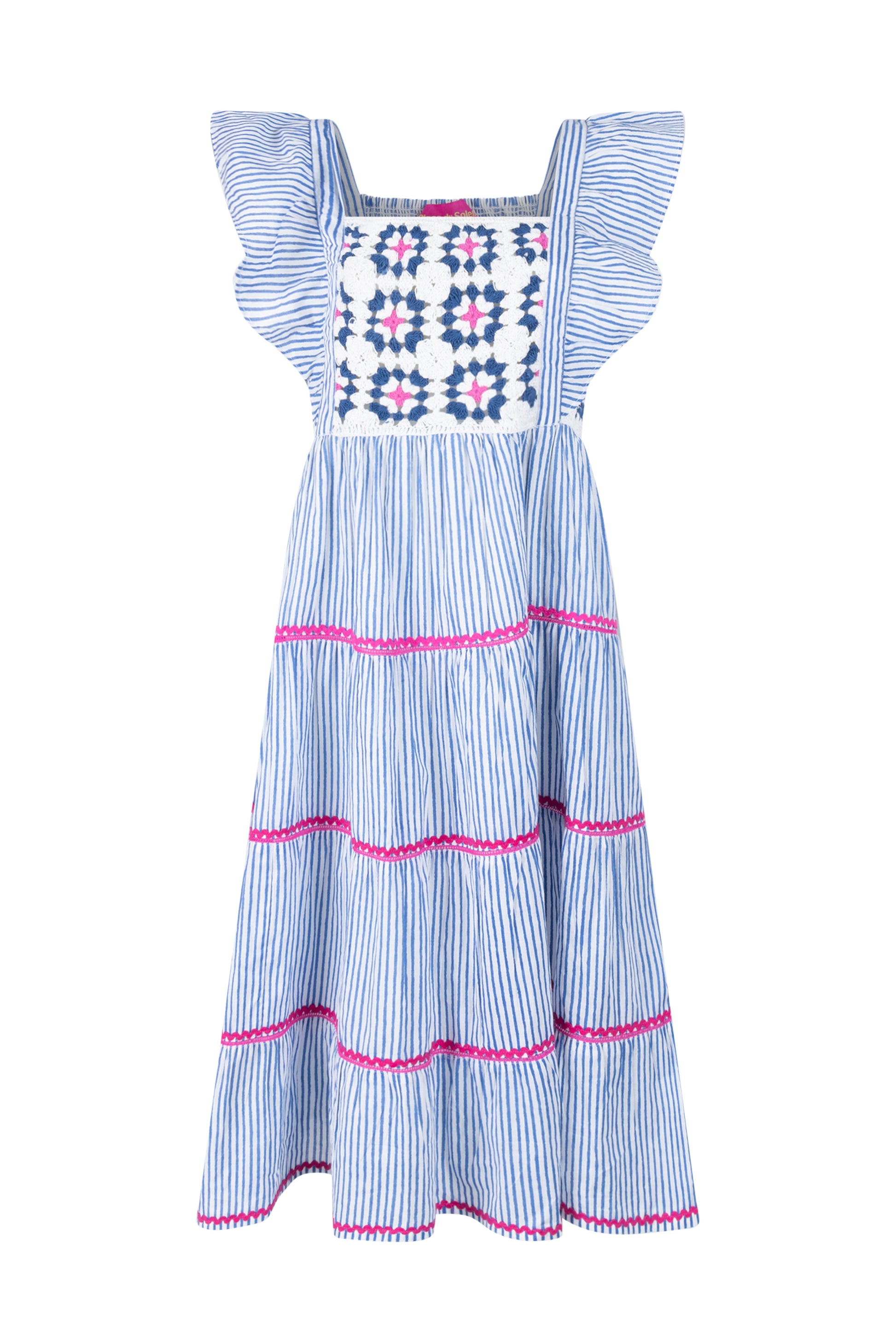 Place du Soleil Blue White Stripe Dress in Blue/White - flat lay